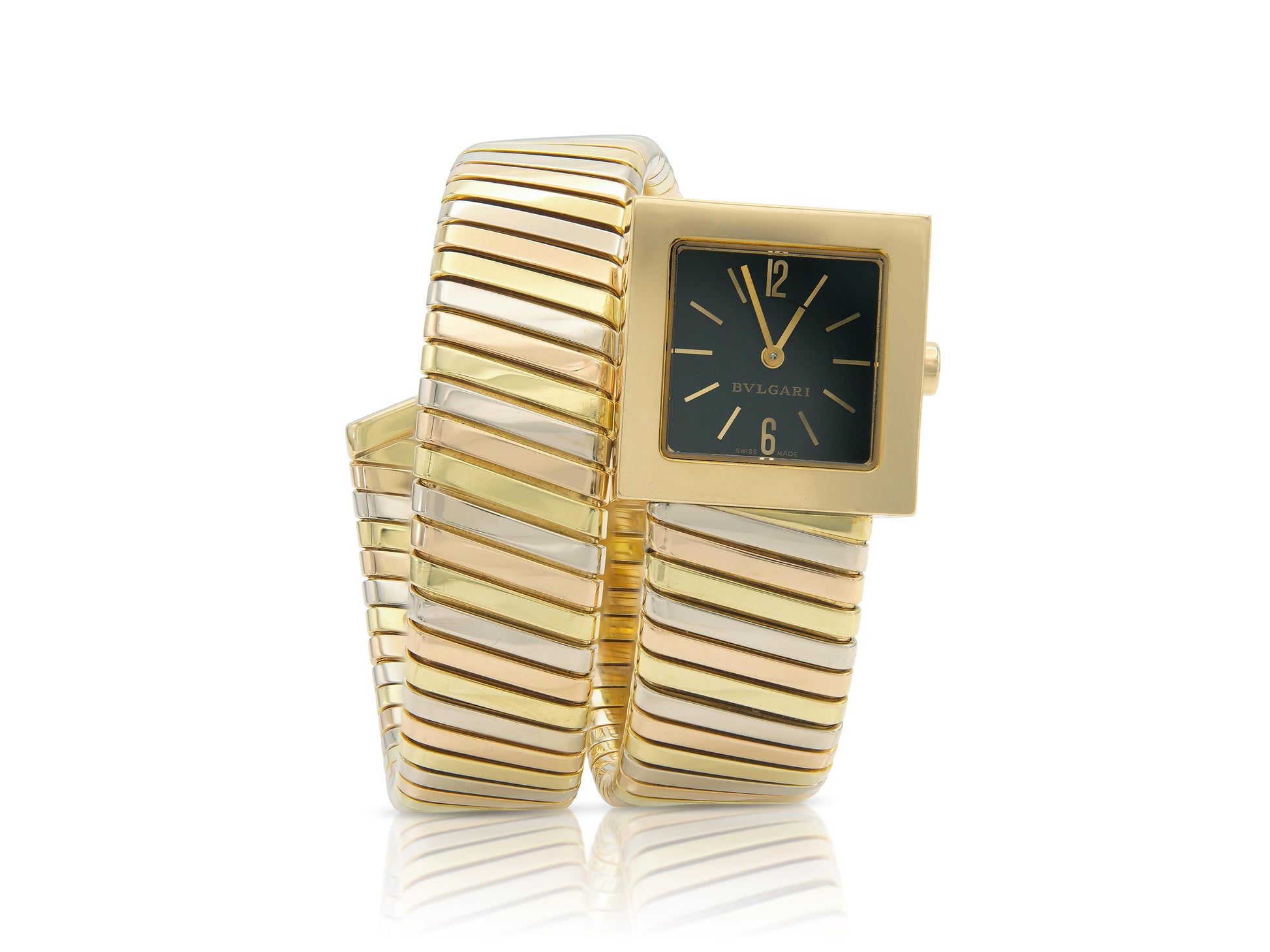 Vintage 1990s Bvlgari Tri-Tone Quadrato Tubogas Watch