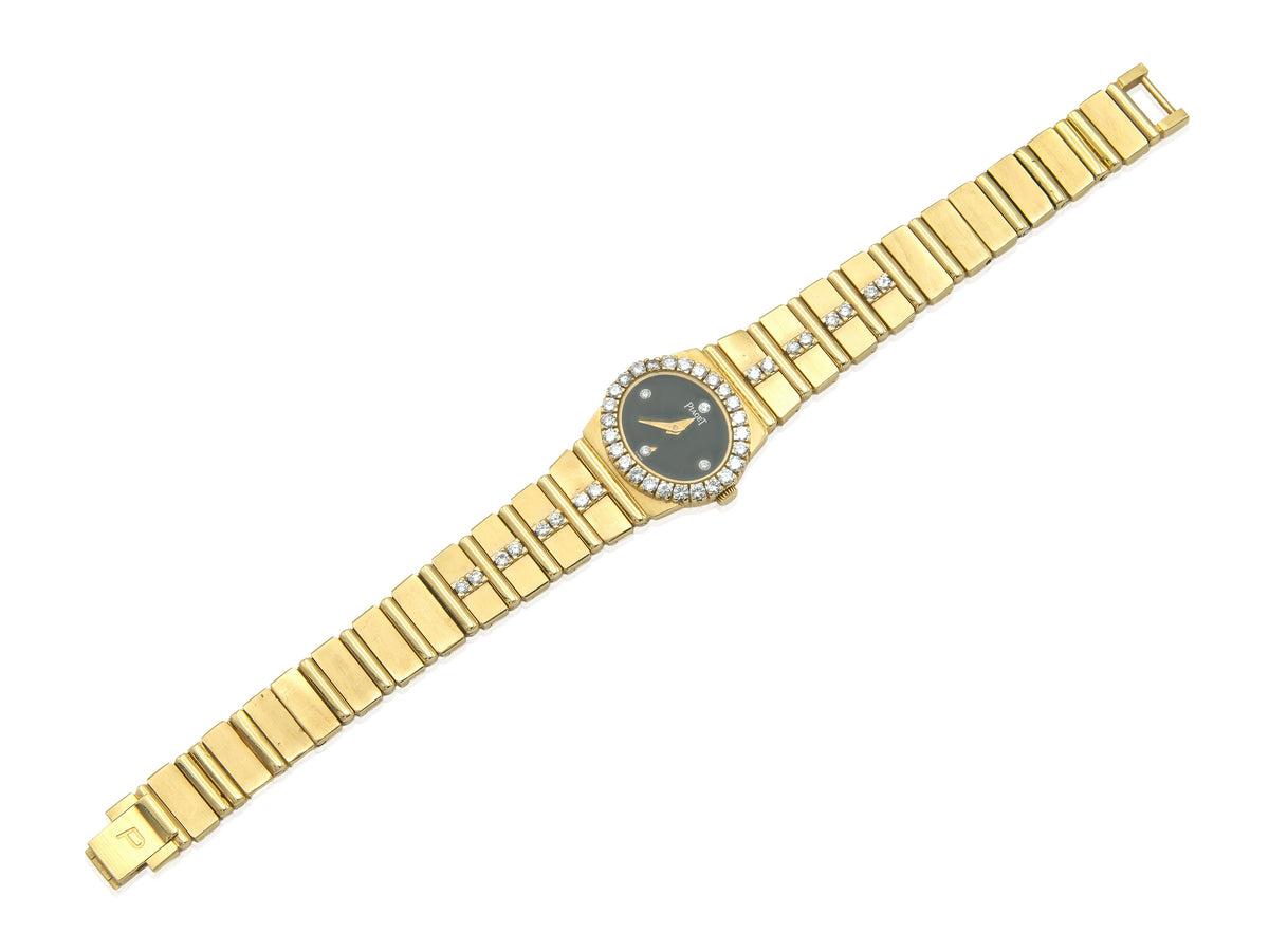 Vintage 1990s Piaget Gold Polo Watch with Diamonds