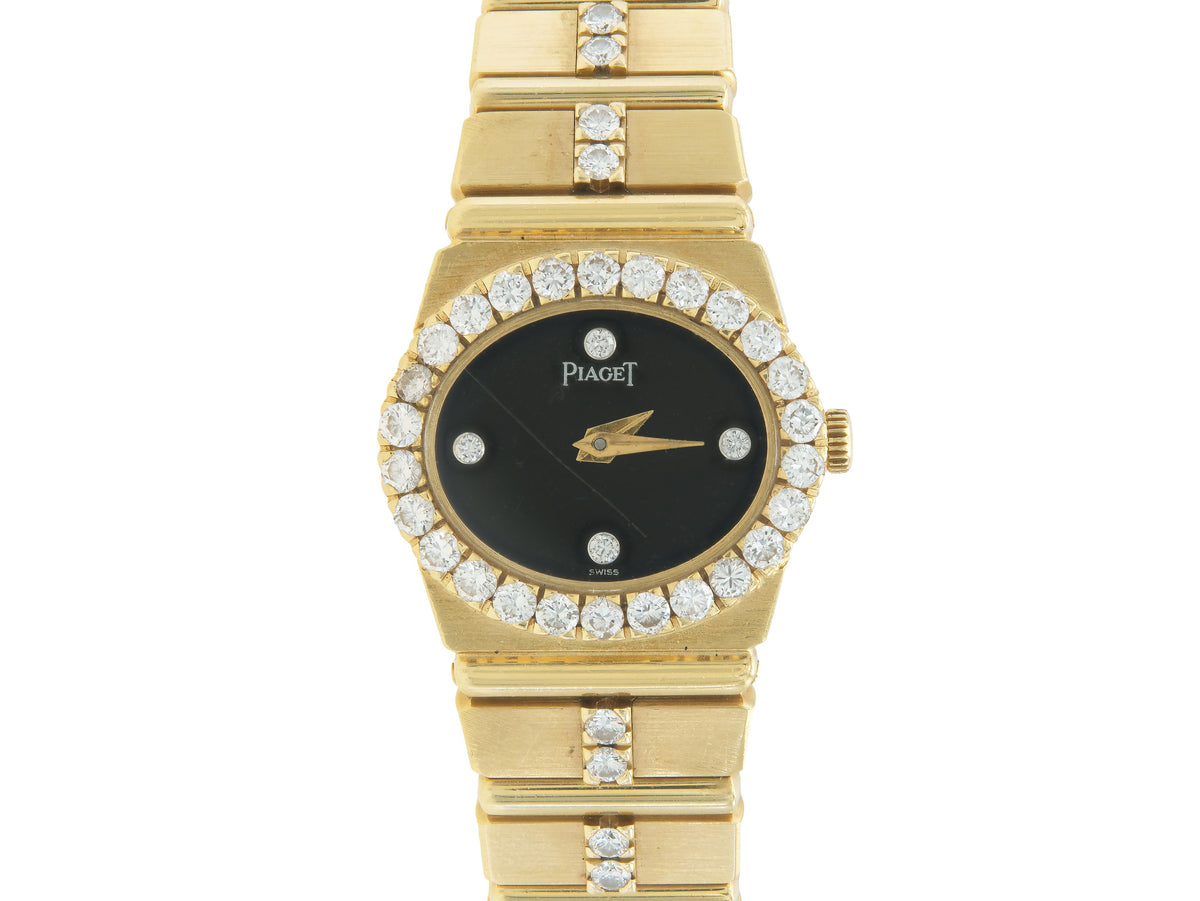 Vintage 1990s Piaget Gold Polo Watch with Diamonds