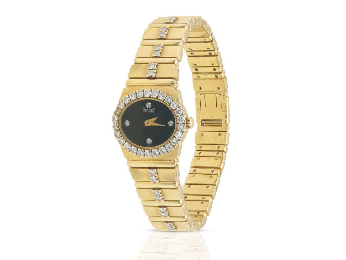 Vintage 1990s Piaget Gold Polo Watch with Diamonds