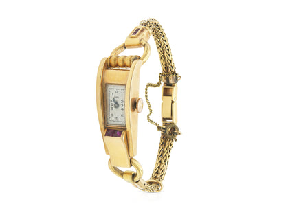 Vintage 1940s Retro Ebel Gold Watch with Rubies