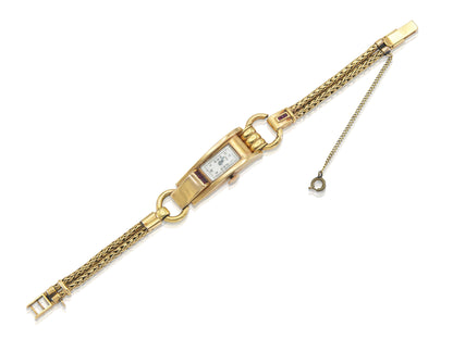 Vintage 1940s Retro Ebel Gold Watch with Rubies