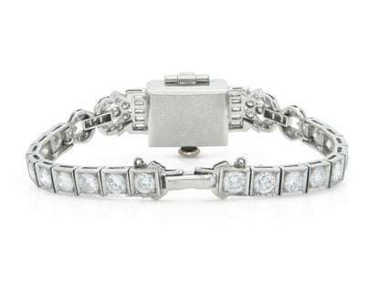 Antique Art Deco 1930s Hamilton 11.00 Carat Diamond Watch Bracelet