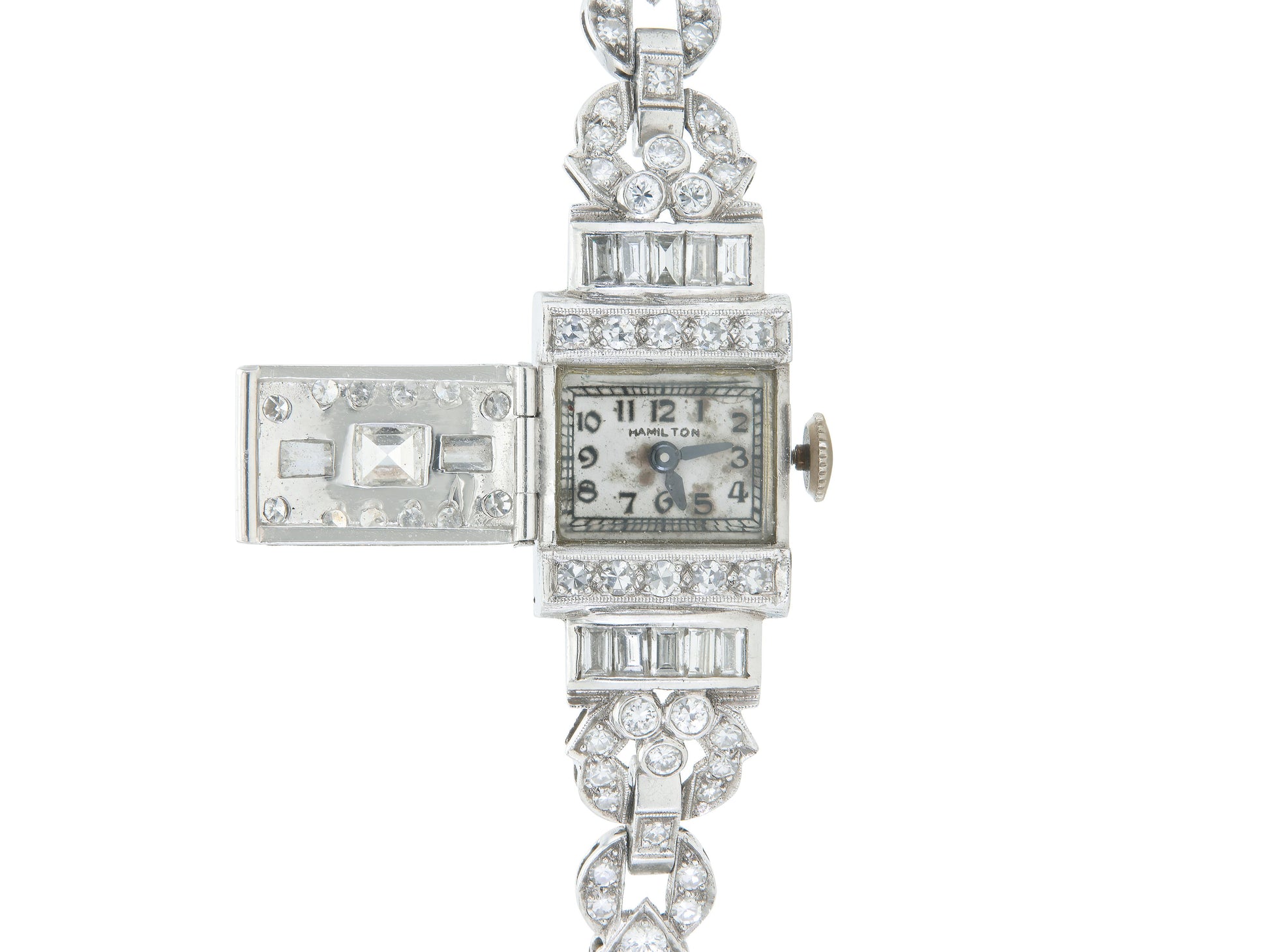 Antique Art Deco 1930s Hamilton 11.00 Carat Diamond Watch Bracelet