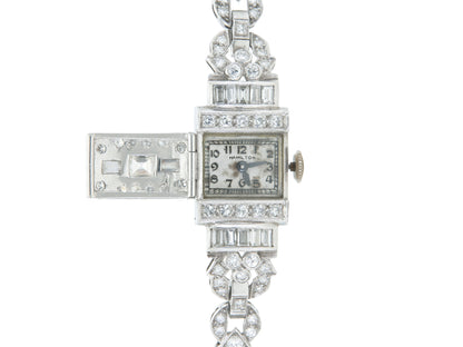 Antique Art Deco 1930s Hamilton 11.00 Carat Diamond Watch Bracelet