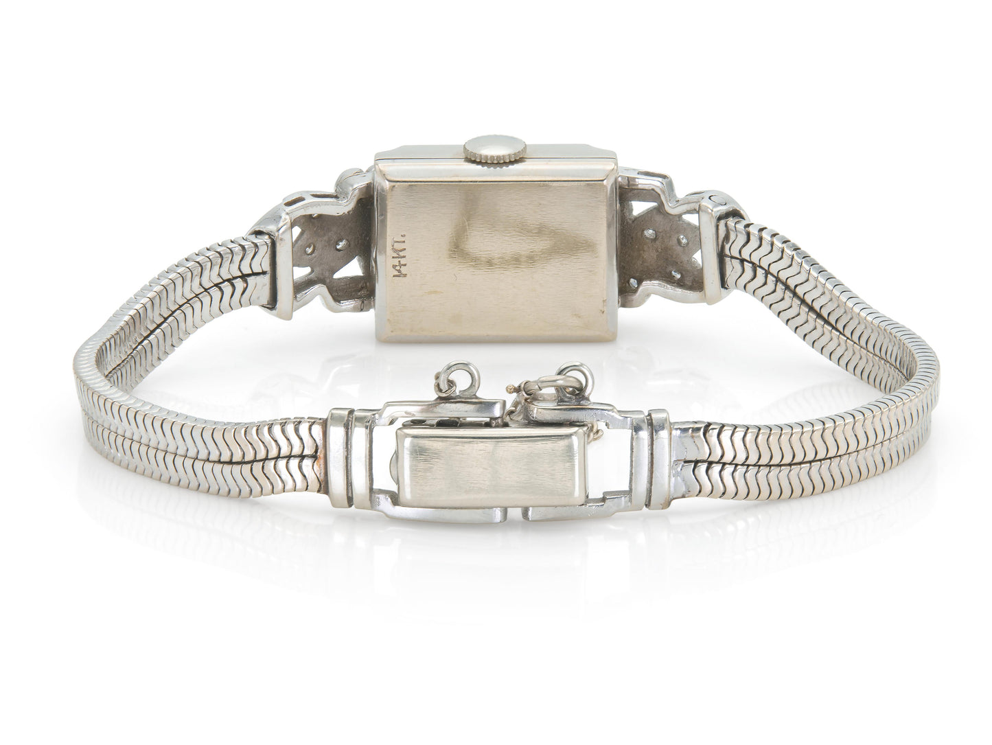 Vintage 1940s Retro Glycine White Gold Watch with Diamonds