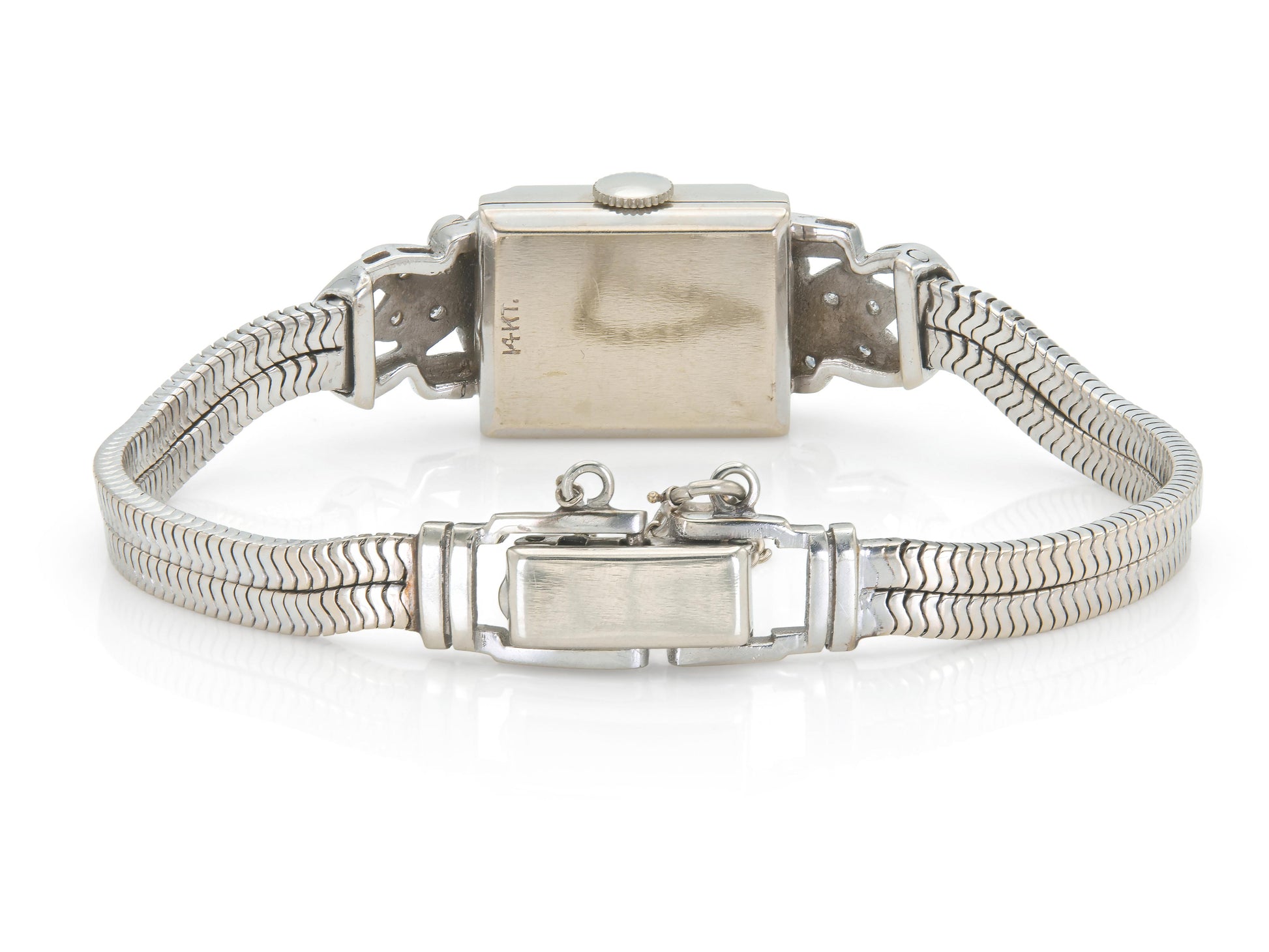 Vintage 1940s Retro Glycine White Gold Watch with Diamonds