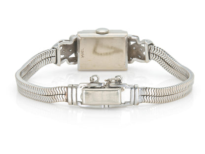 Vintage 1940s Retro Glycine White Gold Watch with Diamonds