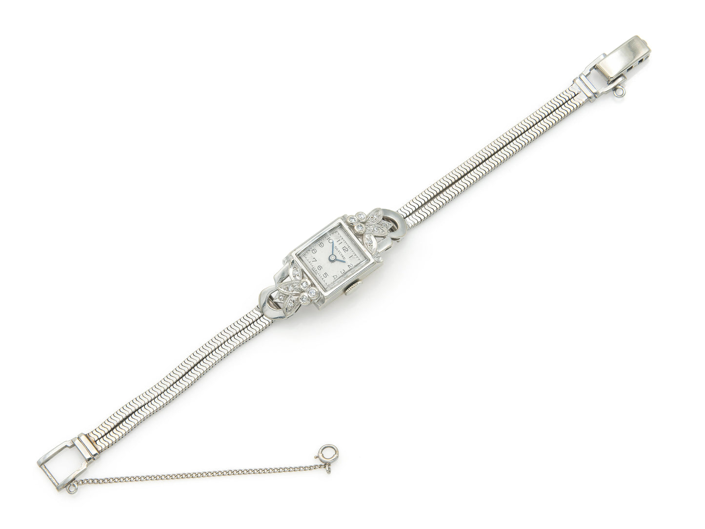 Vintage 1940s Retro Glycine White Gold Watch with Diamonds