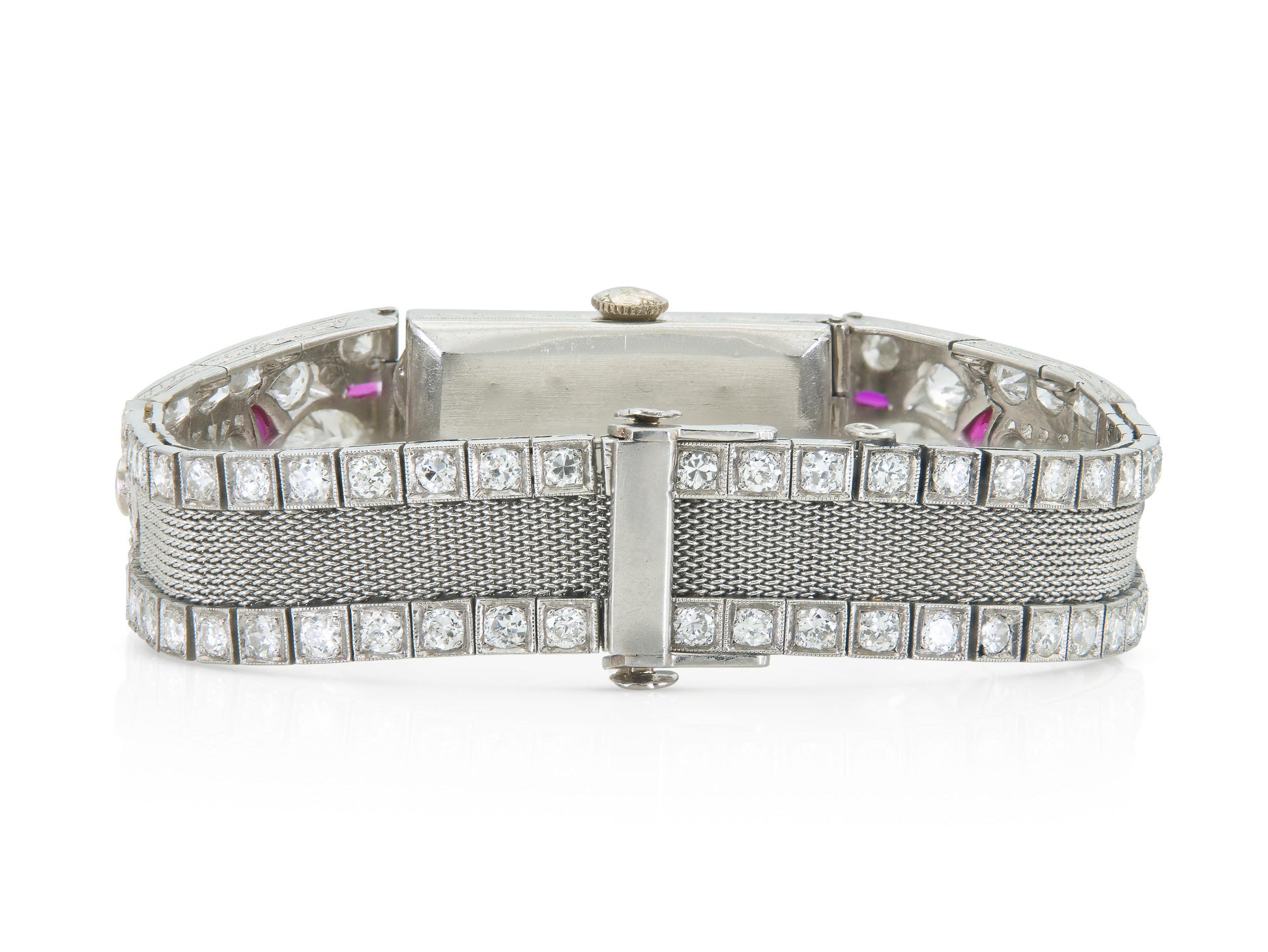 Antique Art Deco 1930s 12.50 Carat Diamond Watch with Rubies