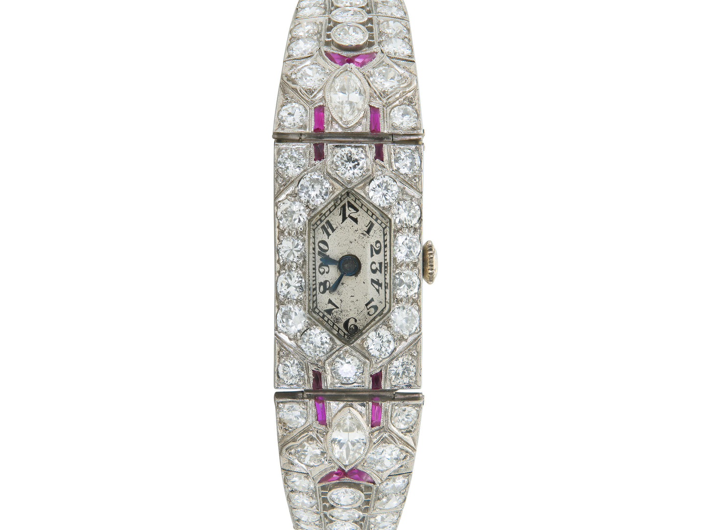 Antique Art Deco 1930s 12.50 Carat Diamond Watch with Rubies