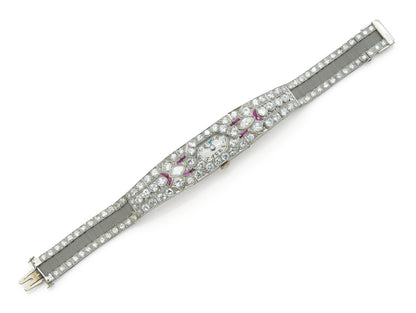 Antique Art Deco 1930s 12.50 Carat Diamond Watch with Rubies